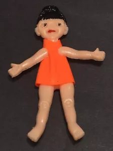 Vtg Imperial Toys 1973 Jointed Poseable Flat Doll Orange Dress Hong Kong 3" READ - Picture 1 of 12
