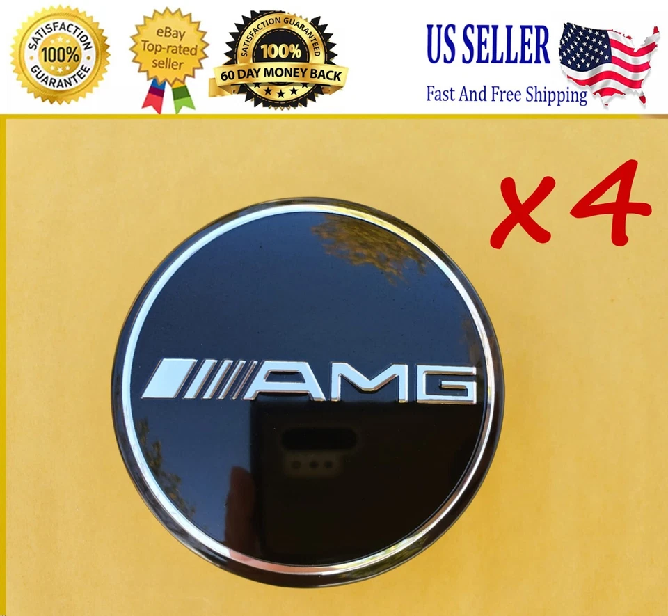4x Mercedes Benz Center AMG Caps (A Set) Standard 2.95Inch/75mm Fits Most Models - Image 1 of 4