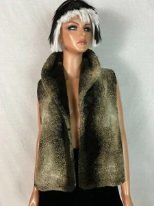 VTG Painted Pony Uniquely USA Faux Fur Vest Waist Coat Marbled Black Cream M/L - Picture 1 of 12