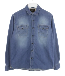 TIMBERLAND Slim Fit Shirt Men's LARGE Cordura Fabric Denim Look Faded Button - Picture 1 of 11