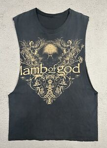 Y2K Thrashed Lamb Of God Sleeveless Cut Off Black T-Shirt Death Metal Size XL