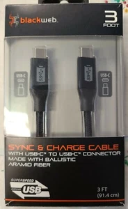 BLACKWEB Sync & Charge Cable USB-C TO USB-C 3ft BLACK - Picture 1 of 4