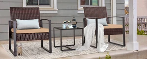 3 Piece Outdoor PE Wicker Furniture Set,Patio Brown Rattan Sectional Sofa Couc - Picture 1 of 9
