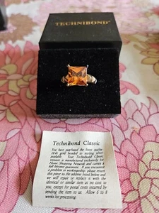 Technibond 1 Stone Orange 4 PT Ring 14K Yellow Gold Plated Silver SZ 8 - Picture 1 of 3