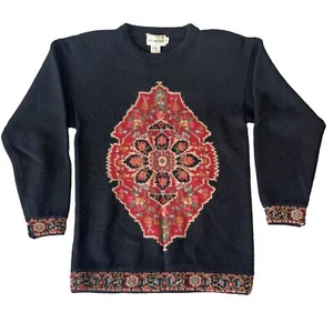 Vintage 60s JH Collectibles Women’s SM Sweater Heavy 100% Wool Floral Tight Knit - Bild 1 von 11