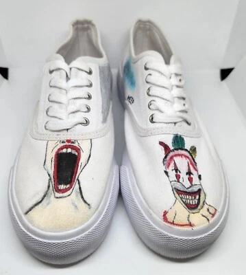 Zapatos Canvis American Horror Story Freak Show blancos pintados a mano para mujer talla 9 Foto 1 de 4