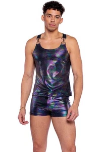 Roma Rainbow Shimmer Camouflage Tank Top W/ Buckle Adult Men Clothing Rave 6529 - Picture 1 of 4