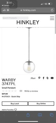 Hinkley Lighting 1 Light Warby 吊坠,抛光古董镍币 - 3747PL — 第 1/4 张图片