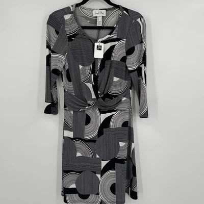 Платье женское Joseph Ribkoff 8 черно-белое с геометрическим принтом узел спереди рукав 3/4 - Изображение 1 из 4