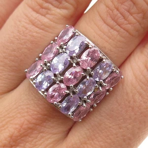 925 Sterling Silver Oval-Cut Lavender & Pink C Z Cluster Ring Size 7 - Picture 1 of 8