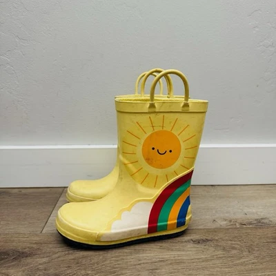 Botas de lluvia Cat And Jack Caroline amarillas arco iris niñas talla 11 Foto 1 de 4