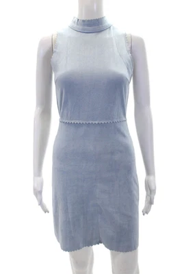 Aqua Womens Back Zip Sleeveless Crew Neck Scalloped Dress Blue Size Small - Image 1 of 4