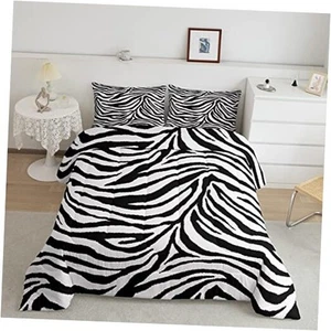 Zebra Skin Comforter Set Size,Africa Wildlife Design Queen White Black - Picture 1 of 6