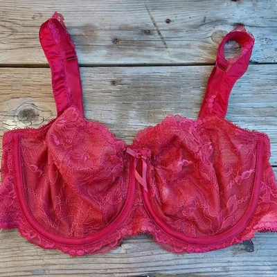 32DDD Chantelle 2805 Womens Chantilly Demi Red Sheer Lace Underwire Bra - Image 1 of 3