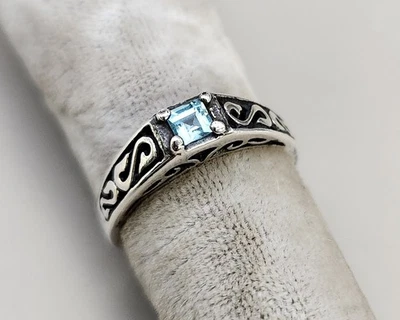 Племенное кольцо из чистого серебра с голубым топазом 0,925 размер 6 - Изображение 1 из 4