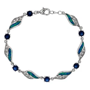 Bracciale Tennis Argento Sterling 925 Zaffiro Trattato 4CT e Opale Australiano OX5 - Foto 1 di 2