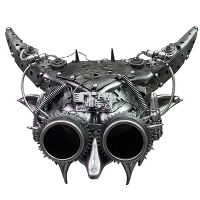 Steampunk Mask Horned Beast Goggles Costume Accessory Cosplay Prop Silver - Image 1 of 4
