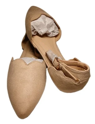 Journee Flats Shoes Womens Sz 8.5 Lana Faux Suede Beige Scalloped Edges NWT Box  - Image 1 of 4