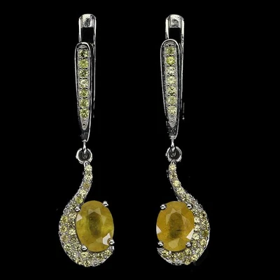 925 Sterling Silver Earrings Oval Yellow Sapphire 7x5mm Sapphire Gemstone - Image 1 of 4