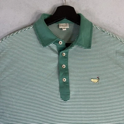 Camisa polo masculina Masters média verde listrada branca algodão logotipo bordado - Imagem 1 de 4