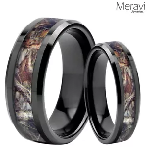 Anello mimetico nero titanio marrone rovere vera foresta uomo donna muschio albero fede nuziale - Foto 1 di 6