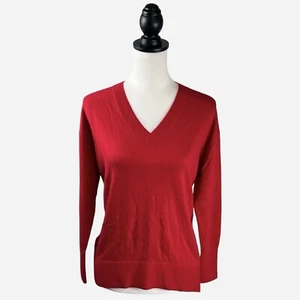 LOFT V-Neck 3/4 Sleeve Sweater XS Petite Red Soft Preppy Holiday Classic NEW - Picture 1 of 11