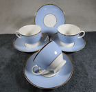 3 Lovely Vintage Doulton Bruce Oldfield Design White With Blue Rim Cups Saucer +