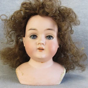 German Bisque Shoulder Head Doll Sleepy Eyes Curly Hair Wig ERP375 - Picture 1 of 24