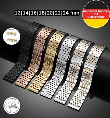 Uhrenarmband Glieder Armband 12 14 16 18 20 22 24 mm Edelstahl Metall Universell - Bild 1 von 4