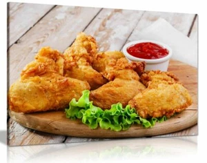 Fried Chicken Wings Lettuce Shop Restaurant Food Canvas Wall Art Picture Print - Afbeelding 1 van 5