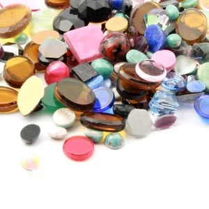 lot 165 Czech vintage mixed glass rhinestones cabochons beads Lapis matrix cameo - Picture 1 of 2