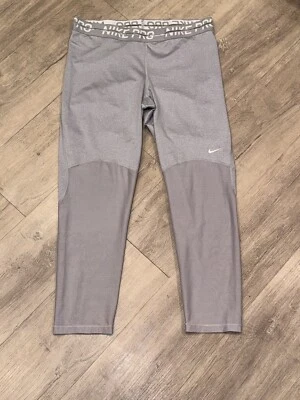 Nike Gray Mid-Rise Crop Mesh Panel Leggings Size Large - Image 1 of 4