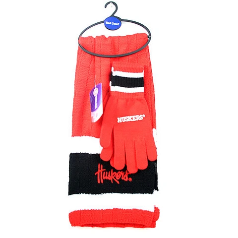 ONE NEBRASKA CORNHUSKERS, WARM AND COMFY, GLOVE AND SCARF SET FROM LITTLE EARTH Cover