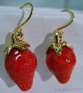Pendientes colgantes gancho fruta fresa roja dulce 3D - Imagen 1 de 1