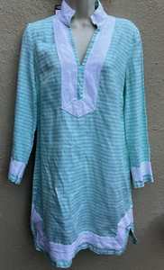 Sail to Sable STS Striped Dress size S 100% Linen Long Sleeve White Trim - Picture 1 of 8