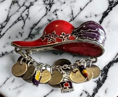 Broche prendedor vintage Red Hat Society esmalte estrás colgante joyería púrpura Foto 1 de 3