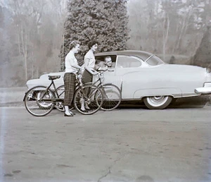 Vintage Photo Negative Women on Bicycles Bike with Cadillac Car Indian Bicycle ? - Picture 1 of 5