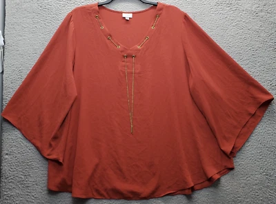 Avenue блузка верхний женщин размер 26/28 оранжевый эластичной Bell рукав v-образным вырезом пуловер - Изображение 1 из 4