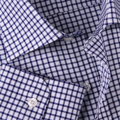 Camisa de vestir formal de negocios a cuadros azul marino a cuadros estilo top a cuadros para hombre Foto 1 de 4