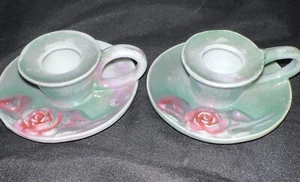 Antique 3" Taper Candle Holder finger loop Ceramic Hand Painted Glazed GERMANY - Picture 1 of 4