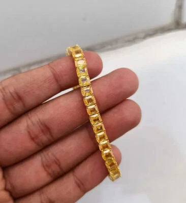 Tennis Bracelet 15Ct Emerald Created Citrine Wedding 14K Yellow Gold Finish 7" - Image 1 of 4