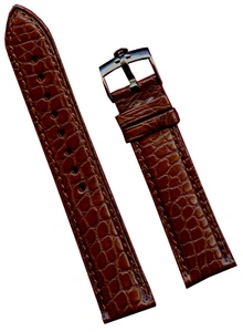MB GENUINE ALLIGATOR DARK BROWN MB STRAP 18mm LEATHER LINED & OMEGA STEEL BUCKLE - Picture 1 of 5