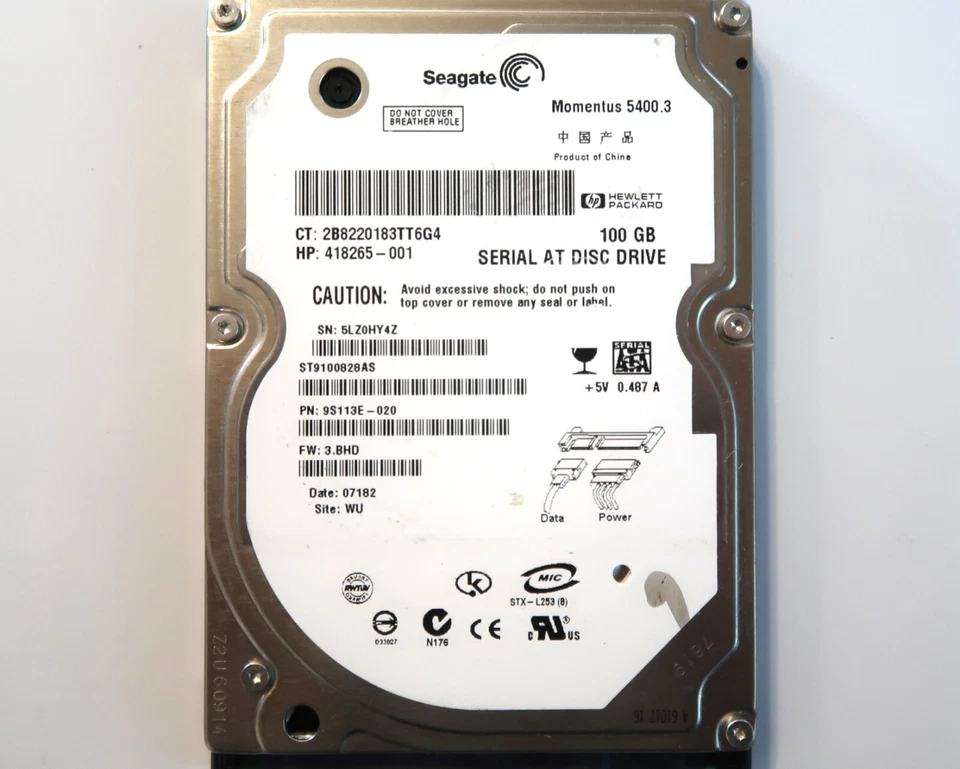 Seagate ST9100828AS 9S113E-020 3.BHD (5LZ) WU China 100gb Sata 2.5" HDD 07182 - Image 1 of 1