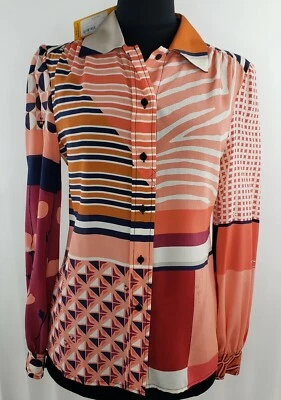 NWT $295 TORY BURCH 100% SILK ANGELIQUE TAMARIND COLLAGE ZEBRA BLOUSE TOP SHIRT - Image 1 of 4