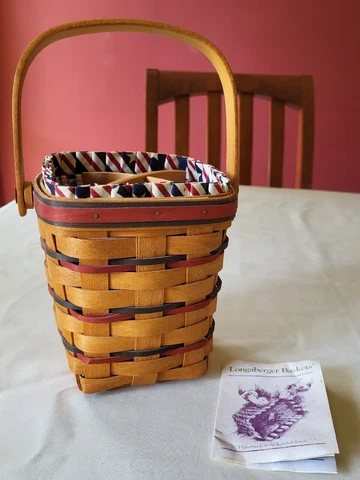 1995 All-American Series Longaberger Basket, Carry-along w Divider, Liner, Prot Cover