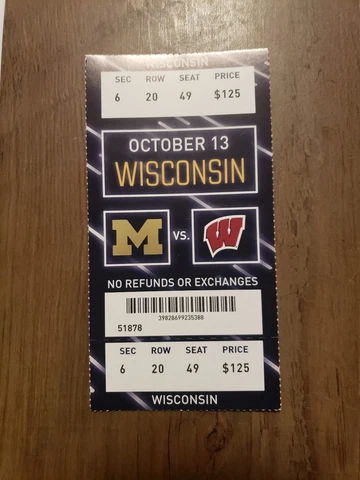 2018 Michigan Wolverines vs Wisconsin Badgers Football Ticket Nice Cover