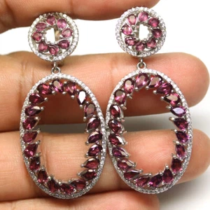925 Plata de Ley Purpúreo Rojo Rodolita Granate & Blanco Circonita Pendientes - Imagen 1 de 4