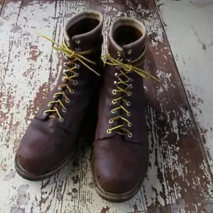 Old Work Boots 70s 80s Vintage Color Brown Leather Size 12 Steel Toe Men's Shoes - Picture 1 of 6