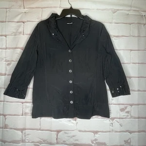 Gerry Weber Black Button Up Blouse With Sequin Embellishments Size 12 - Picture 1 of 10
