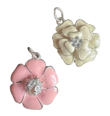 Colgantes para collar o pulsera rosa beige C3 dijes flores esmalte punto Stella Foto 1 de 4